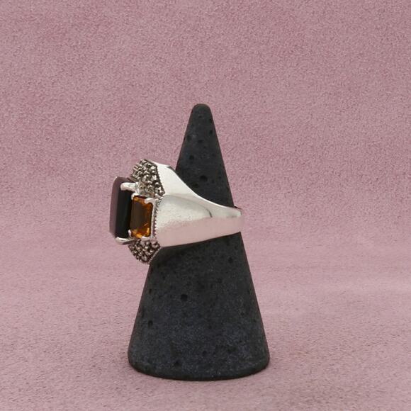 sterling silver maracsite studded citrine & black tournaline ring size 5.5 - Picture 2 of 3